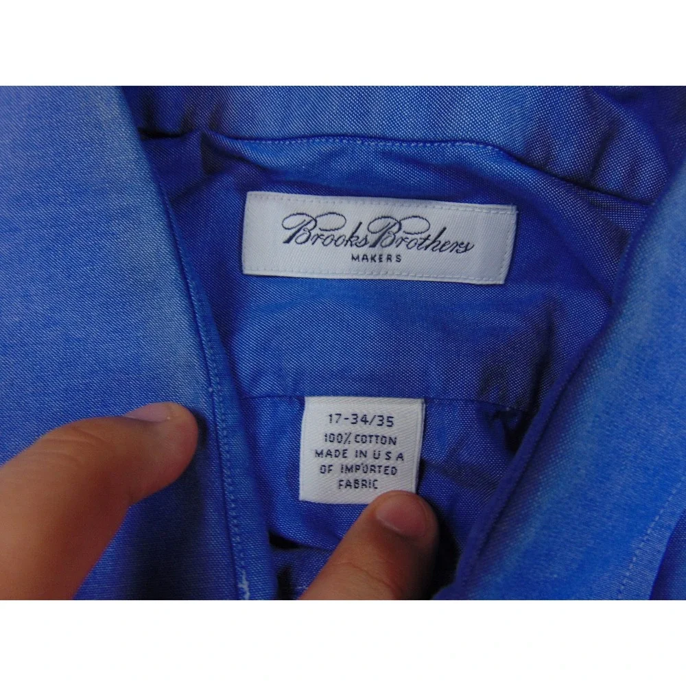 Brooks Brothers Dress Shirt Mens 17x34 Blue‎ Cotton Button Down